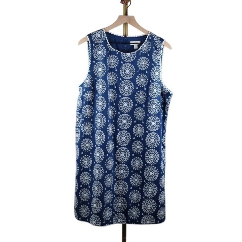 On 34th Womens XL Blazing Navy Blue Eyelet Sunburst Shift Dress 100200243MS NWT
